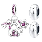 PANPOKI 3 dijes de piedra natal para pulsera de abalorios de plata de ley 925 con corona de corazón infinito, cuentas espaciadoras para pulseras y collares, regalos de cumpleaños, día de la madre