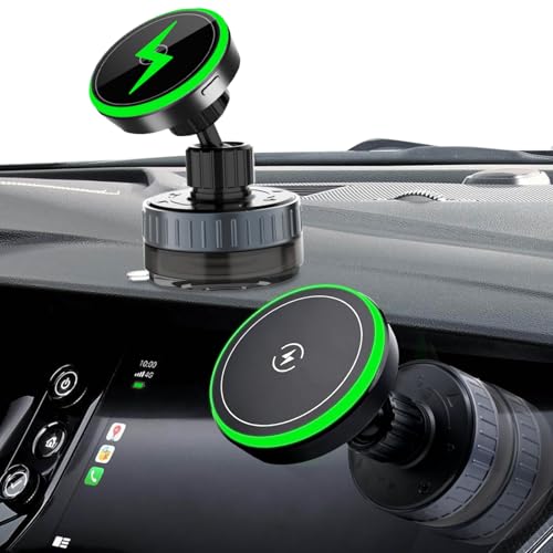 UOEPOWA Magnetic Car Mount Charger, 20 X N52 Magnetics Phone Holder Charger, 15W Fastest Charging Wireless Car Mount, 360° Rotating Vacuum Suction Cars Phone Holder with Suction Cup for All Device