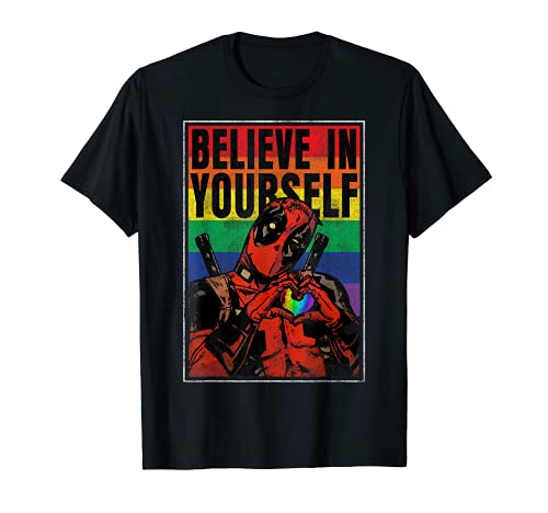 Marvel Deadpool Believe In Yourself Rainbow Poster T-Shirt