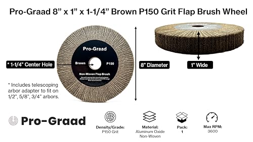 Image of 8 inch x 1 inch Brown P150 Cut & Polish Non-Woven Bench Grinder Polishing Burnishing Satin Finishing Flap Brush Wheel, Aluminum Copper Metal Golf Club Refurb, Compatible for 1 /2 inch, 5 /8 inch, 3 /4 inch Arbor