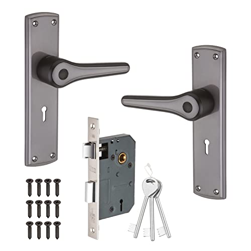 Image of Atom 8 Inch Heavy Duty Mortise Door Lock for Bedroom, Living Room, Main Door, Black-Gray Finish | 3 Keys | 6 Lever Double Stage Lockset for House Hotel Office (O66KY)