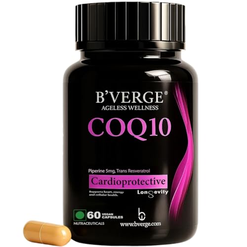 Image of B'Verge COQ10 supplement (Ubiquinone 99%) 200mg with Resveratrol + Piperine 95% | Superior Absorption, Supplement for Heart Health and Energy Metabolism (60 count (Pack of 1), COQ10-60 caps)