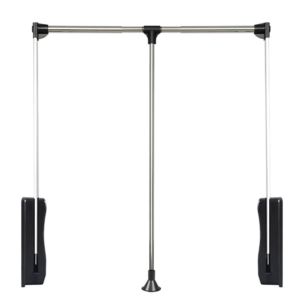HTTGDGDH Adjustable Pull Down Wardrobe Rail 510Mm, 30Kg Capacity, Space Saving Thickened Aluminum Alloy, Automatic Cushioning, Ideal For Organized Closets, Black Finish,Black-660-890mm