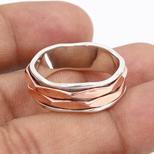 Spinner Ring, Copper Spinner Sterling Silver Ring, Anxiety Ring, Fidget Ring, Meditation Ring, Promise Silver Ring, Silver Fidget Ring (7) #TOP6