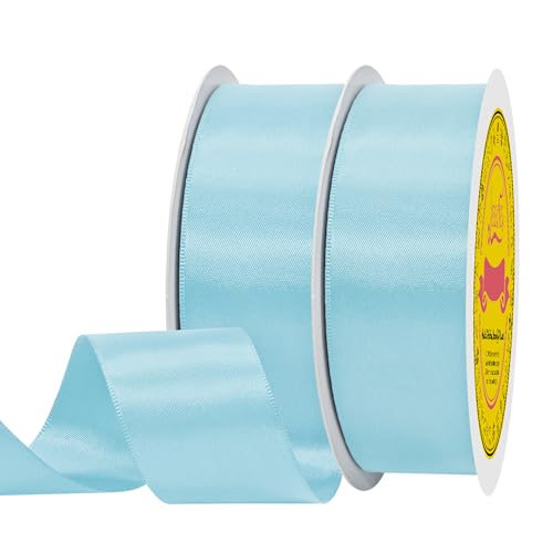 Image of 100 Yards Lt Blue Satin Ribbon Polyester Ribbon for Gift Wrapping Very Suitable for Weddings Party Hair Bow Invitation Decorations and More（1-1 /2 inch X 50Yards X 2 Roll）