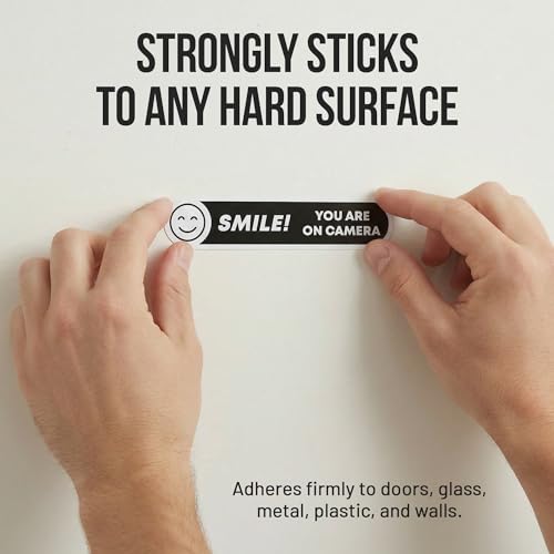 Image of | Smile You're On Camera Stickers (5 Pcs) - Strong Adhesive, Waterproof You are On Camera Signs! Size 5 inch x 1 inch. Anti Theft Car Stickers. Perfect for Business and Home Security Too