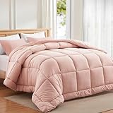 Mosluna Blush Pink Twin Comforter Set for Girls, 2 Piece All Season Bedding Sets, Bed Set with 1 Down Alternative Duvet Insert 68×88' and 1 Pillow Case (Twin/Twin XL, Pink)