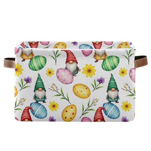 senya Easter Basket, Happy Easter Egg Gnome Foldable Fabric Collapsible Storage Bins Organizer Bag for Storage Clothes
