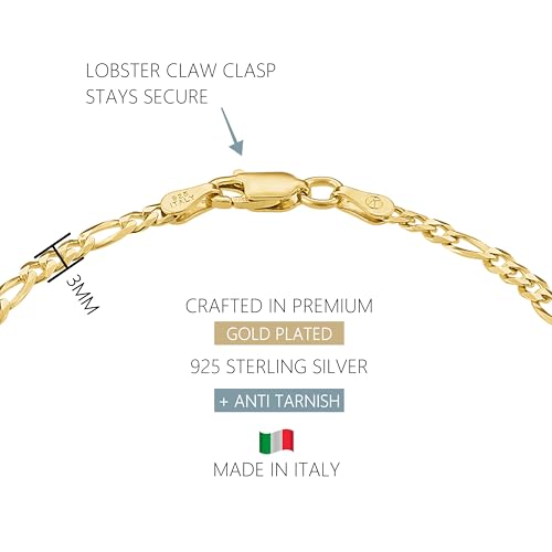 KISPER 18K Gold Plated 925 Sterling Silver Chain Bracelets for Women, Waterproof Tarnish Resistant, Curb/Rope/Figaro/Mariner Link Bracelet, 6.5, 7, 8, 9 Inch3