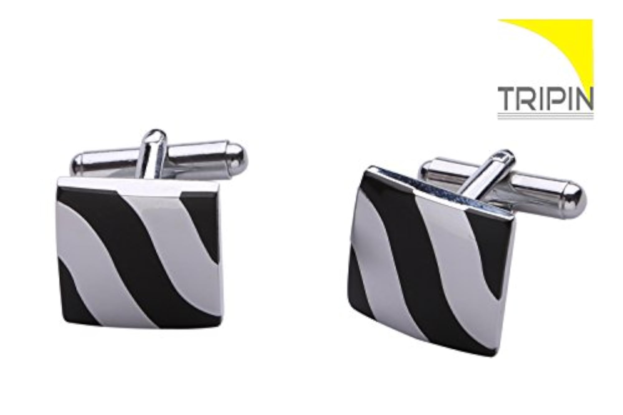 Men's Square Brass Cufflinks in Silver and Black