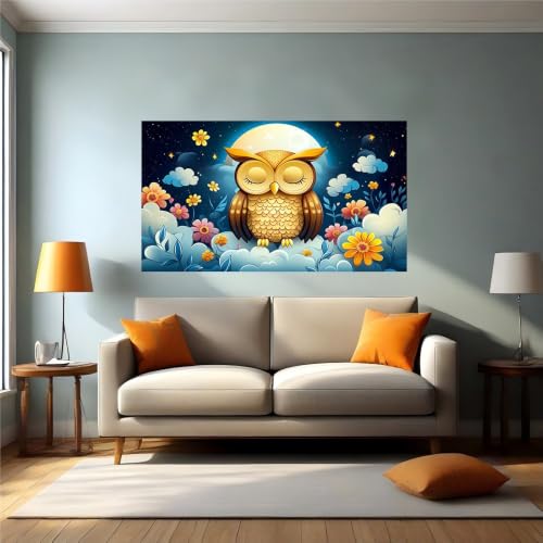 Adhesivo decorativo de pared autoadhesivo con margaritas y búhos 120x80 cm en vinilo resistente 2