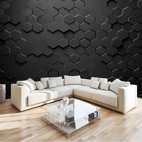 Photo Wallpaper 3D Black Honeycomb Hexagon Pattern Wall Mural Non-Woven Poster Photo Wallpaper 200x140 cm Kids Fashion Home Decoration Wall Covering Papel Mural