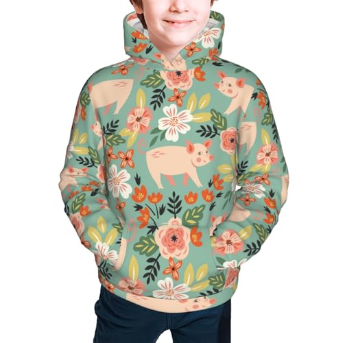 Cute Piggy in Flowers Kid Hoodies Boys Sweatshirts Girls Pullover with Pocket3