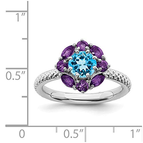 Solid 925 Sterling Silver Stackable Amethyst Purple February Gemstone And Blue Topaz Ring Eternity Band Size 9 #TOP4