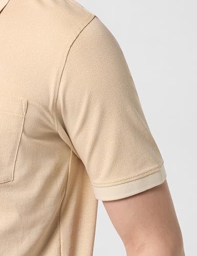 Image of Peter England Men's Cotton Maze Geometric Print Polo T-Shirt - Casual Wear | Modern & Stylish