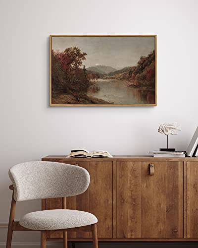 Image of ARPEOTCY Vintage Framed Canvas Wall Art, Fall Landscape Scenery Wall Decor for Living Room, 16x24 inch, Rustic Farmhouse Aesthetic Painting for Bedroom, Large Framed Art Prints, for Office