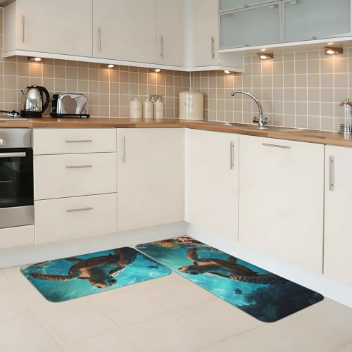 Juego de 2 alfombras de cocina acolchadas y lavables con diseño bajo el agua 3
