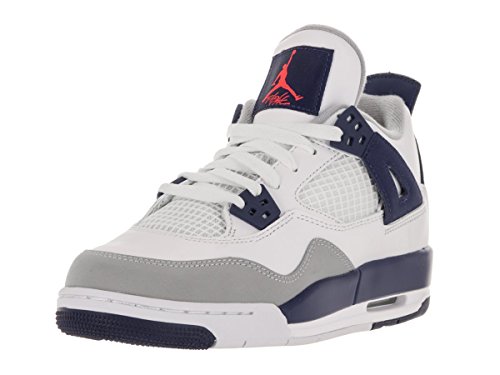JORDAN 4 Retro Gg Big Kids Style, White/Hyper Orange/Deep Blue, 7