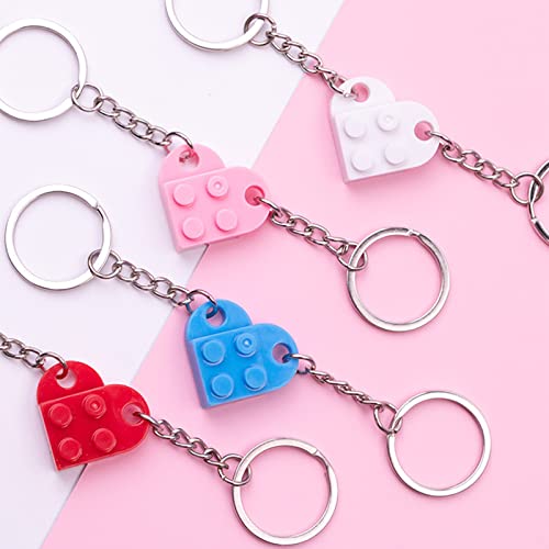 Image of Heart Keychains Matching Brick Keychain for Couples Keychain Heart Building Block Keychain for Boyfriend Girlfriend
