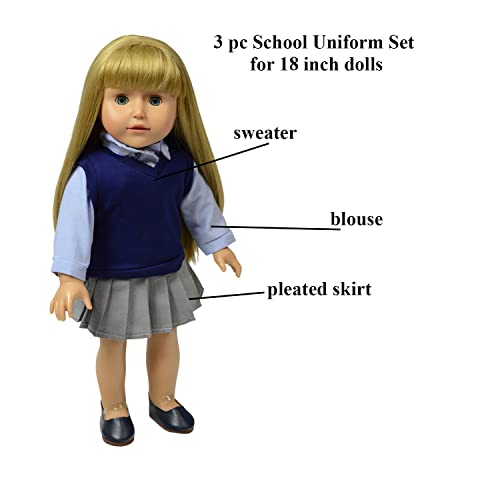 The New York Doll Collection Doll Back to School Set - Doll School Desk,School Supply Set for Dolls and School Uniform Clothing Fits 18 Inch Girl Dolls