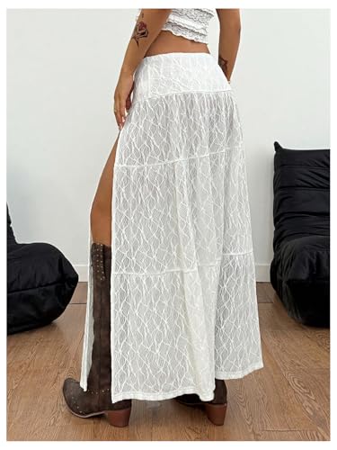 Women's Y2K Boho Lace Maxi Skirts Split Thigh Low Rise Long Skirts Country Cowgirl Outfits3
