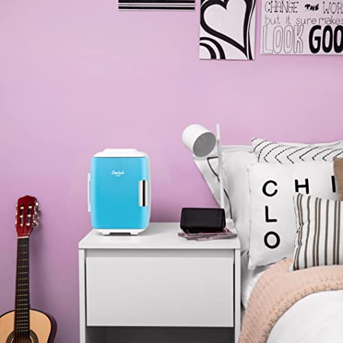 Image of Cooluli Mini Fridge for Bedroom - Car, Office Desk & Dorm Room - Portable 4L /6 Can Electric Plug In Cooler & Warmer for Food, Drinks, Skincare Beauty & Makeup - 12v AC /DC & Exclusive USB Option, Blue