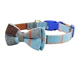 Bow Tie Dog Collar - Cute Plaid Sturdy Soft Material&Leather Dog Collars for Small Medium Large Dogs Breed Puppies Adjustable 12 Colors and 3 Sizes (L 15'-23', Light Blue&Brown Plaid)
