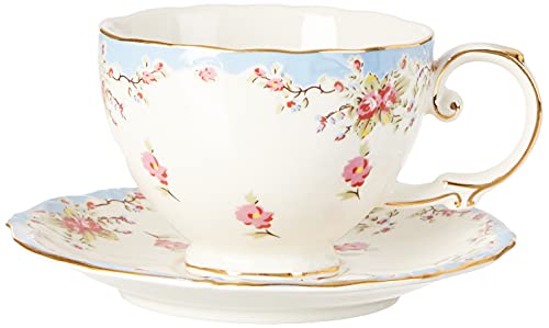 Gracie China by Coastline Imports Vintage Blue Rose Porcelain 11-Piece Tea Set, Blue