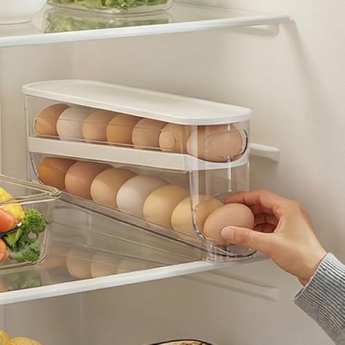 ZQHZDZ Auto-Rolling Egg Dispenser with Lid Transparent 1 Pack