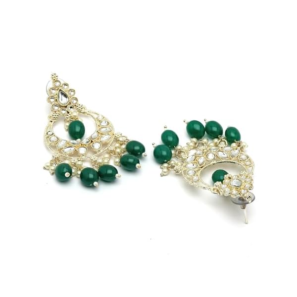 Zeneme Gold-Plated Kundan studded Crescent Shaped Chandbali Earrings for Girls and Women - Image 6