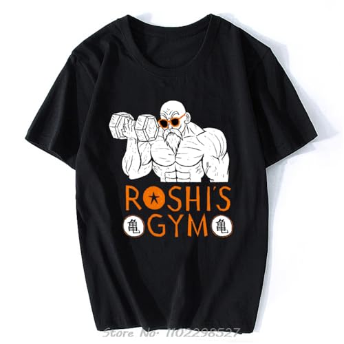Master Roshi Kame Sennin Gym Funny Anime Tshirt Men Summer Cotton Casual Short Sleeve T Shirt Black XL