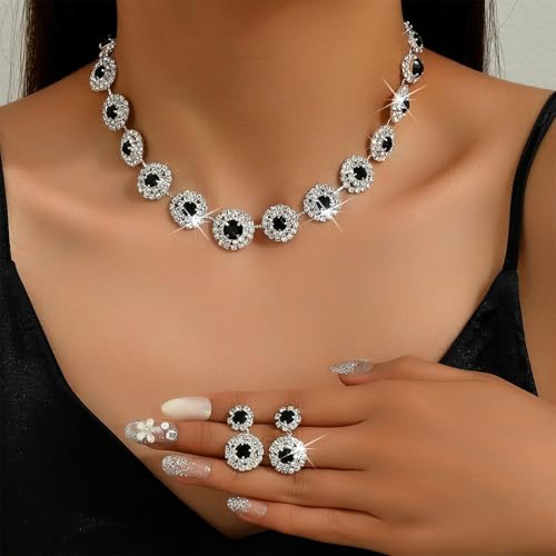 choice of all Black Prom Jewelry Wedding Jewelry for Brides Bridesmaids Rhinestone Necklace Earrings Bracelet Set Prom Dress Outfits Accessories Wedding Guest Dresses for Women by choice of all - Used condition - Image 6