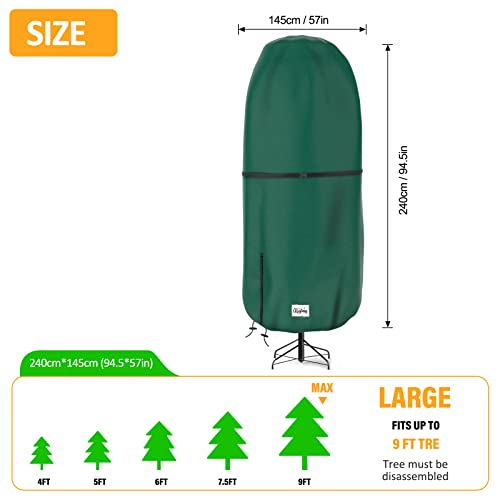 Riuog Upright Christmas Tree Storage Cover,Tear Resistant Adjustable 9 FT Christmas Tree Storage Bag for Assembled Tree Standing with Ornaments,Xmas Tree Cover Waterproof, Dustproof