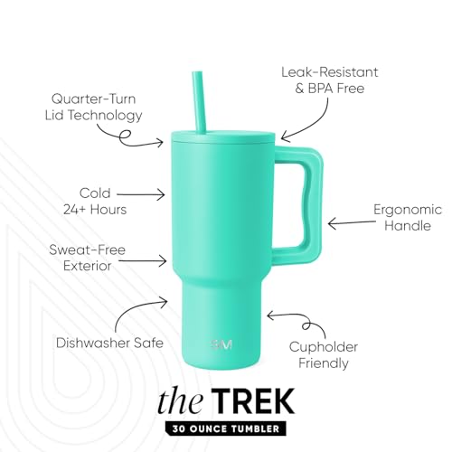 Image of Simple Modern 30 oz Trek Tumbler with Handle and Straw Lid | Cup Holder Friendly Insulated Stainless Steel Travel Mug | Tropical Wave