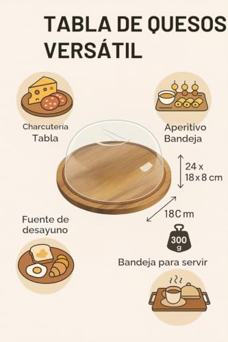 Miniatura 4 de Rocking Gifts Quesera Redonda De Madera Con Tapa 19x19 Cm