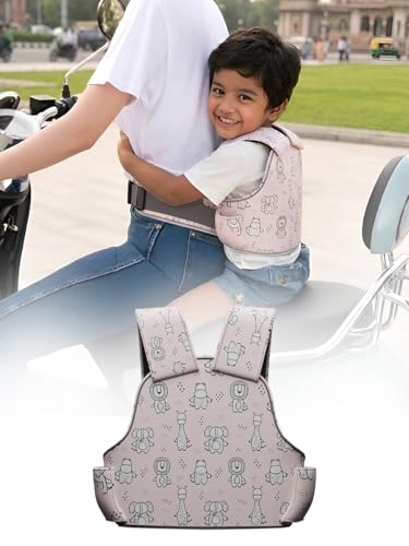 Image of POLKA TOTS Premium Two Wheeler Safety Belt for Kids | Safety Belt for Bike & Scooty, 3-Point Baby Proof Buckle, Adjustable & Cushioned Shoulder & Waist Straps, Comfortable & Secure Fit (Up to 10 Years)