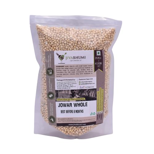 Jivabhumi Organic Jowar Whole Grain (1 Kg) | 100% Natural & Chemical-Free Sorghum | Gluten-Free, High-Fiber & Nutrient-Rich | Healthy Whole Grain for Daily Meals, Rotis, Porridges & Baking