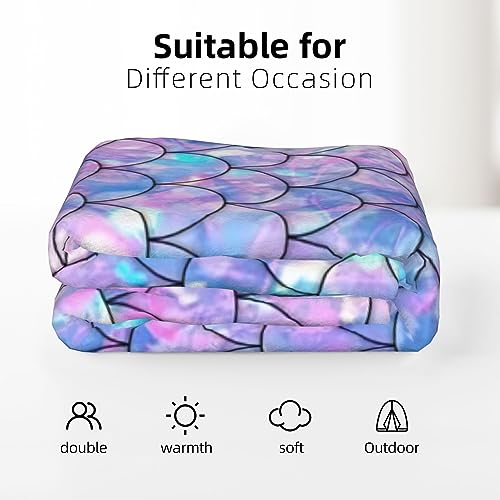Kilowr DDHG-01 Mermaid Scales Blanket Cute Mermaid Scales Throw Blanket For Couch, Mermaid Gift For Kids Adults, Soft Fuzzy Flannel Blankets For Bed Sofa Chair Mermaid Scales Decor 80X60 Inches thumb #5