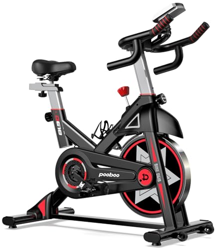 Image of pooboo Exercise Bike, Brake Pad Stationary Bike for Home with Exclusive App, Adjustable Resistance Quiet Indoor Cycling Bike with 350lbs Weight Capacity Extra Comfort Seat,Indoor Cycling Spin Bike Workout Bike with Tablet Holder and Fitness Courses for Weight Loss