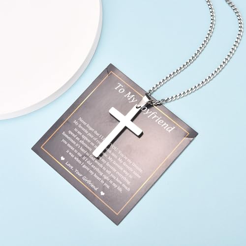 EPIRORA Cross Necklaces Gifts for Men, Silver Cuban Link Chain Necklace Gifts for Dad Son Grandson Uncle Nephew Boyfriend3