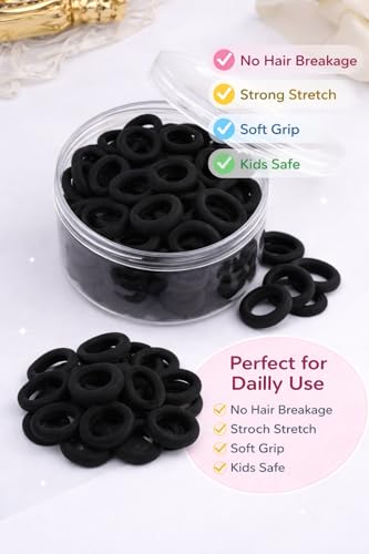 Image of Frescorr (200 pcs) Baby Hair Ties | Soft No-Damage Premium Elastic Mini Rubber Bands for girls | Strong Stretch Ponytail Holders | Daily Use Hair Accessories | (100 Brown &100 Black)