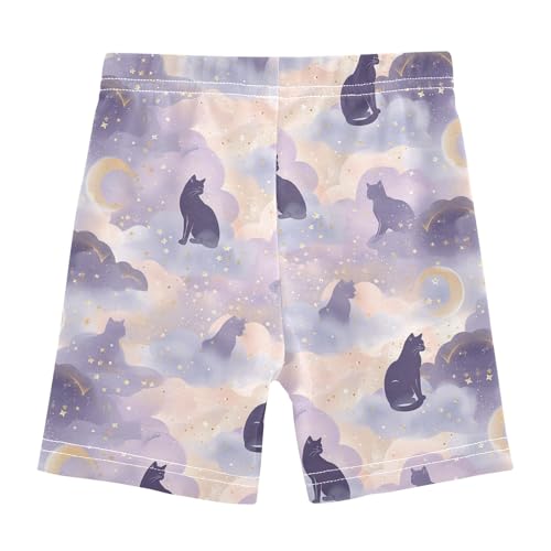 Purple Cloud with Cat Girls Shorts Elastic Waist Sports Shorts Girls Leggings Pants for 4-10 Years2