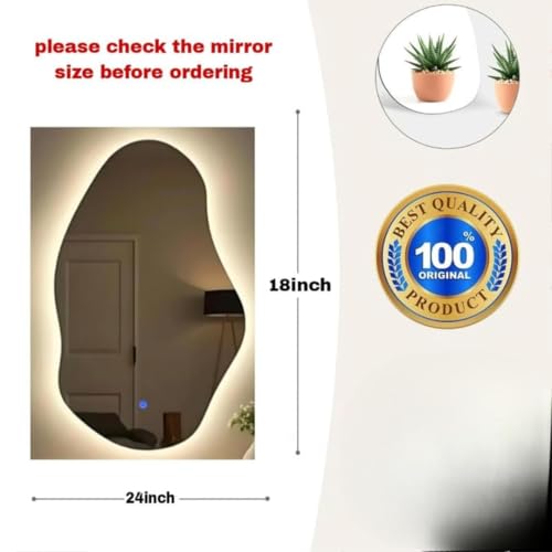 Image of 18x24 inch Irregular Mirror for Wall | Led Wall Mirror for Bathroom and Bedroom |Design for Vanity, Dressing Area, Bedroom & More