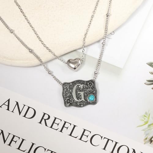 Image of Belt Buckle Bracelet Initial Letter A-Z Bracelets Western Cow Tag Bracelet Belt Buckle Necklace Western Style Initial Letter Pendant Necklace