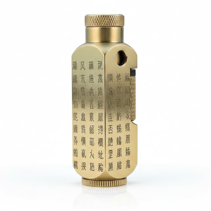 Image of Smoke King Hand Mandarin Engrave Brass Lighter Vintage Trench-Style, Handcrafted Wukong Detailing, Refillable Oil Flame (Fuel Not Included)