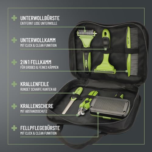 ReaVET Professionelles Hundebürste Fellpflege-Set für Hunde & Katzen I Pflegeset 6-teilig I Hundebürste, Entfilzungsbürste, Unterwollbürste, Flohkamm, Krallenschere & Pflegetasche
