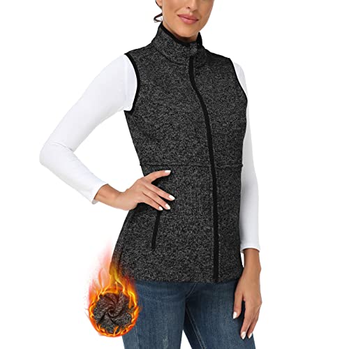 Soneven Chaleco Mujer Cuello Alto Cremallera Mujer Lana Polar Termico Casual Trabajo Chaleco Sin Mangas Chaqueta con Bolsillos con Cremallera Cover