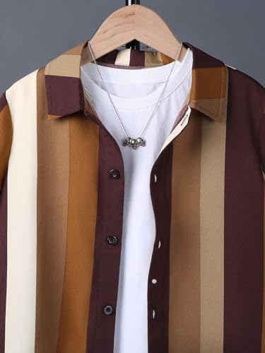 Floerns Boy's Striped Print Short Sleeve Button Down Shirt Blouse Top3