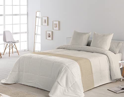 DHESTIA HOME - Edredón Sherpa Nórdico con Borreguillo Heat Beige - Beige, Cama 135/150