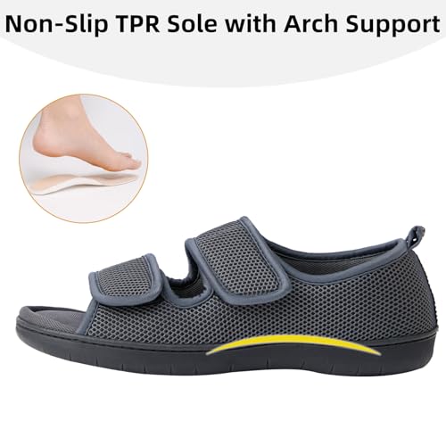 Image of Women's Slippers with Arch Support, Adjustable Open Toe Shoes for Diabetic | 5-Layer Construction, 60D Memory Foam, Machine Washable, Anti-Slip Outsole